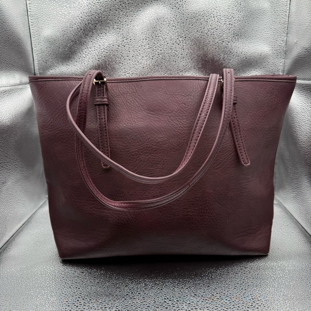 Urban Expressions Work Tote with Wristlet Pebble Vegan Leather Footed Burgundy - Picture 3 of 12